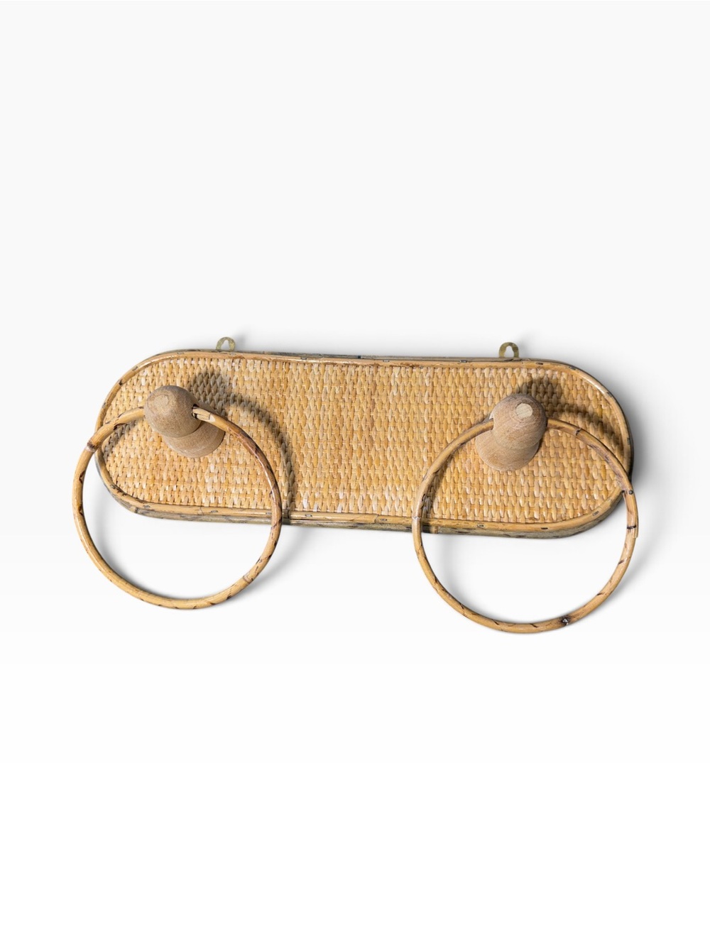 Vintage Boho Bamboo Wicker Double Ring Towel Holder